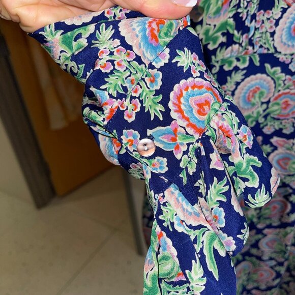 Banjanan Womens Dress Size Medium Multicolor Pintuck Ruffle Trim Mini Pure Silk - Picture 12 of 16